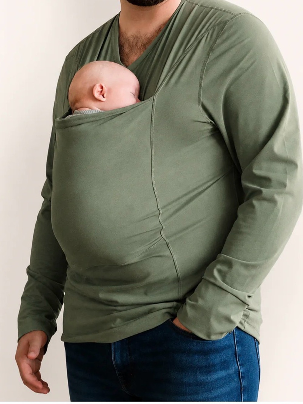 Men's  Lalabu Olive Green Long-Sleeve Babywearing Shirt